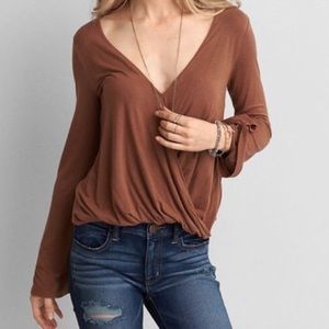 New American eagle fold over long sleeve bell top